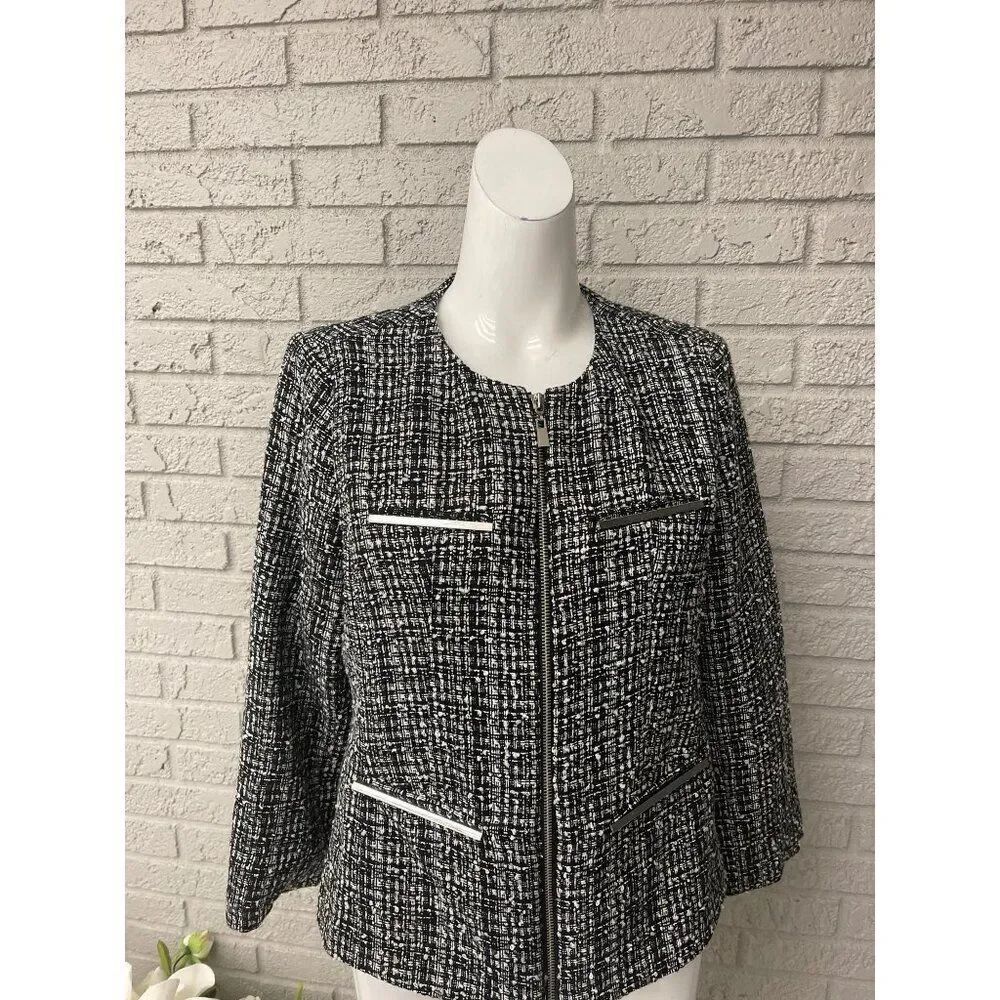 Premise Women Long Sleeve Black /White Tweed Blazer Size 10P